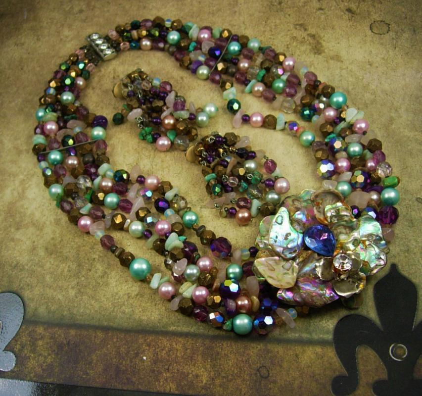 Vintage Statement necklace Earrings gemstones pearls chandelier drops HUGE set