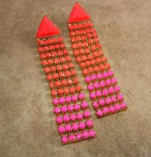 Vintage PINK earrings HOT pink rhinestone bohemian chandelier fluorescent shoulder duster bohemian drops pierced