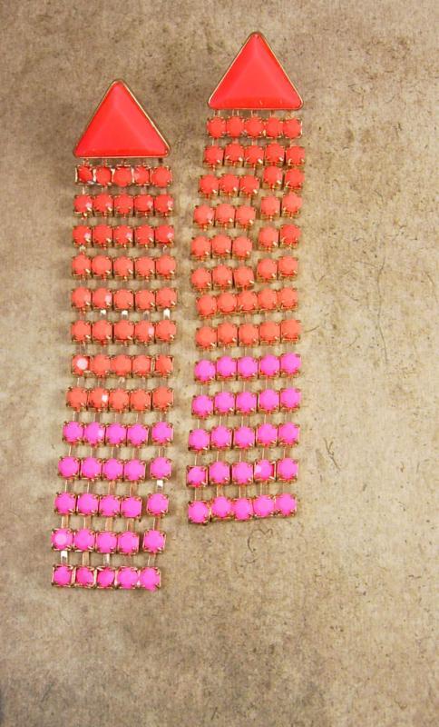 Vintage PINK earrings HOT pink rhinestone bohemian chandelier fluorescent shoulder duster bohemian drops pierced