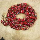 Vintage millefiori necklace earrings RED with goldstone pearls