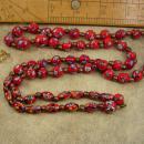 Vintage millefiori necklace earrings RED with goldstone pearls