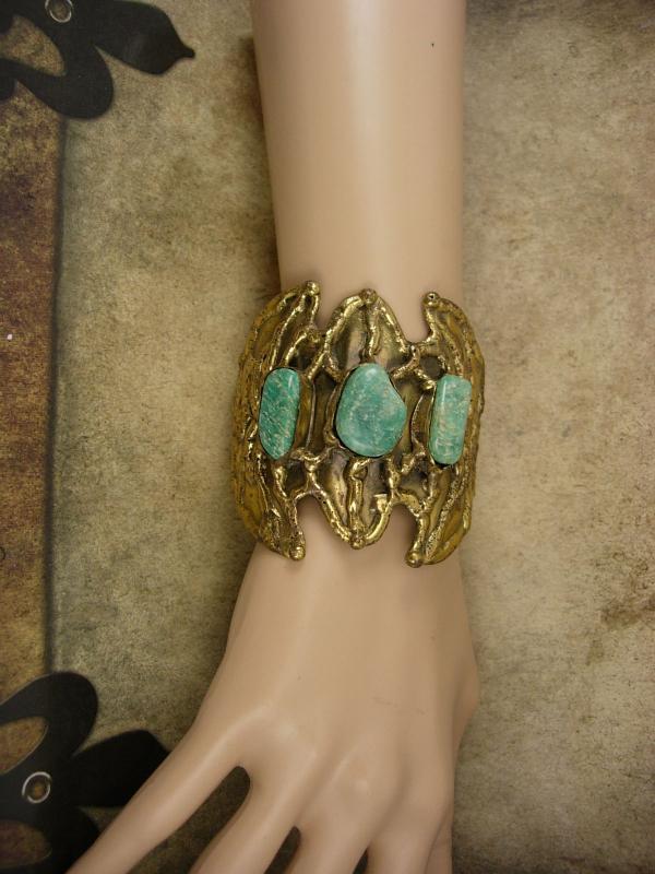 Vintage Bat Bracelet HUGE turquoise winged cuff modernist