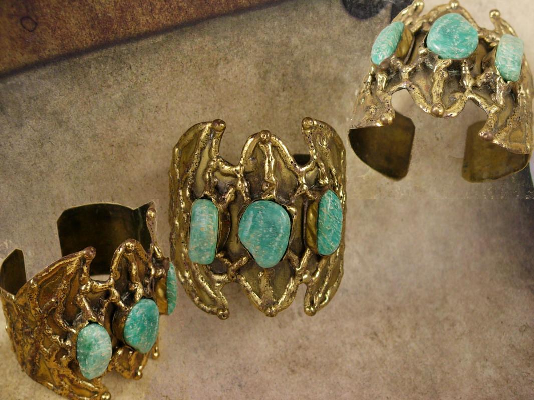 Vintage Bat Bracelet HUGE turquoise winged cuff modernist