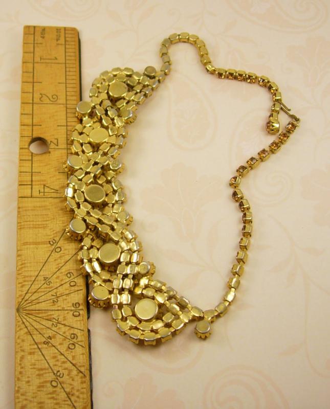 Vintage Rhinestone bib necklace layers of yellow glass