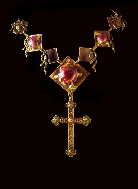 Bizarre Spider Snake Necklace Gothic Cross Hand enameled