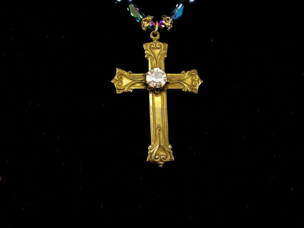 Gothic Goddess Rosary Necklace Talisman Semiprecious lovelies genuine pearls paste cross