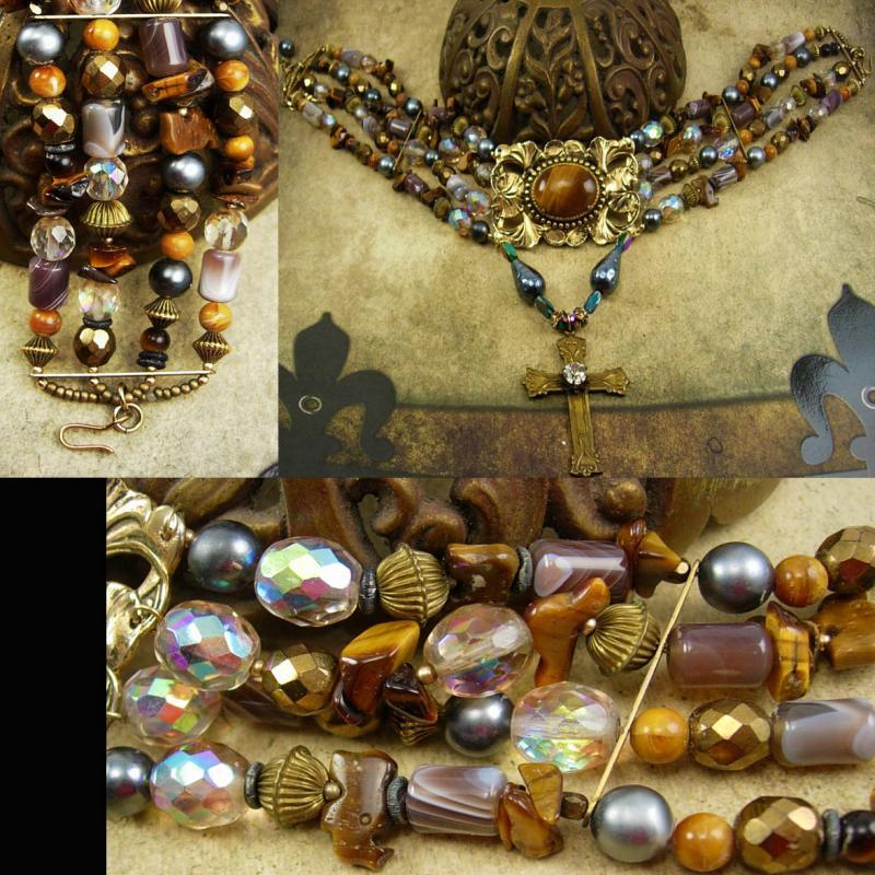 Gothic Goddess Rosary Necklace Talisman Semiprecious lovelies genuine pearls paste cross