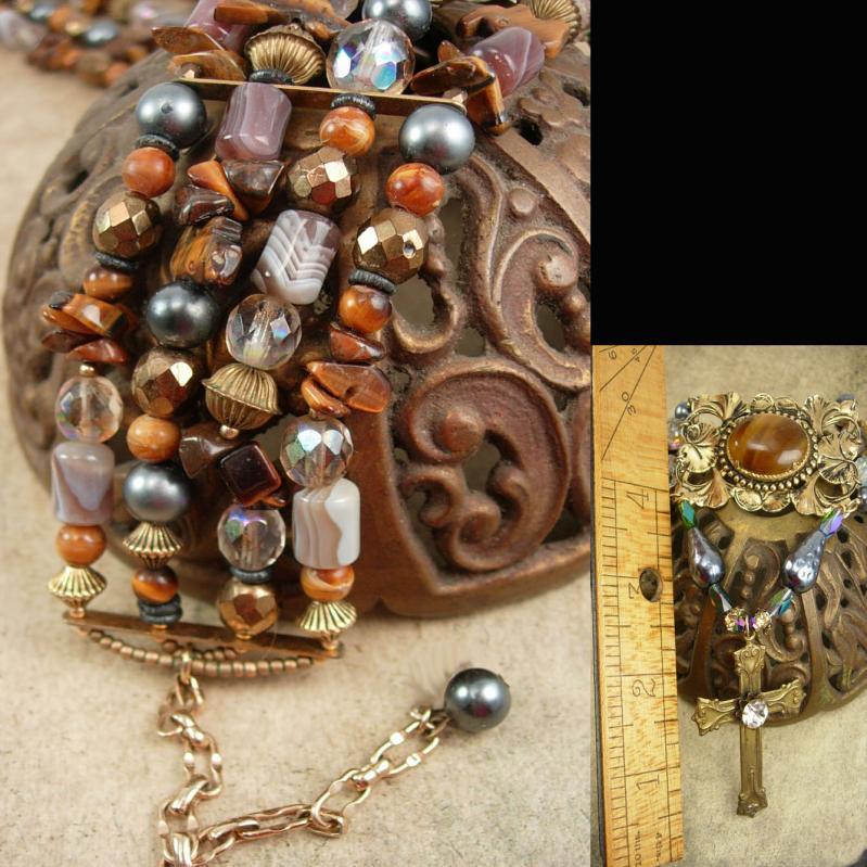 Gothic Goddess Rosary Necklace Talisman Semiprecious lovelies genuine pearls paste cross