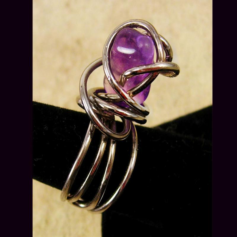 Large Genuine Amethyst Modernist ring sterling size 8-9