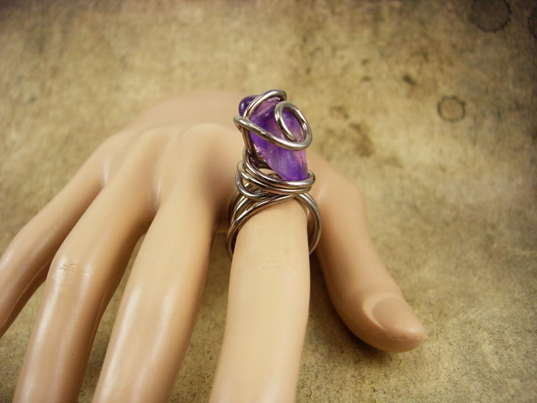 Large Genuine Amethyst Modernist ring sterling size 8-9