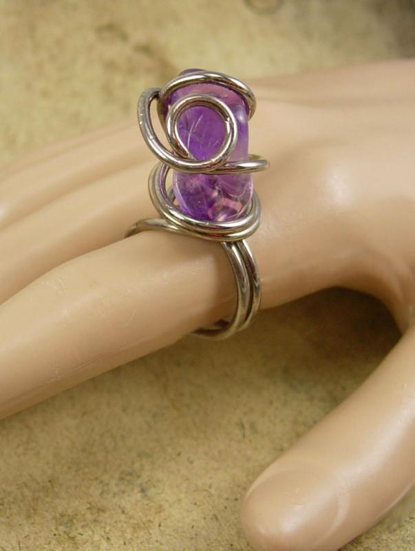 Large Genuine Amethyst Modernist ring sterling size 8-9