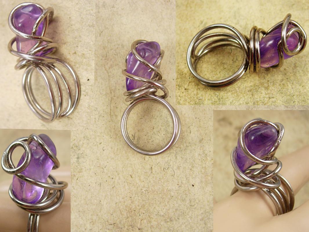 Large Genuine Amethyst Modernist ring sterling size 8-9