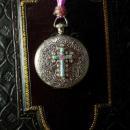 Marie Antoinette pocketwatch locket necklace Guilloche enamel rosary cross