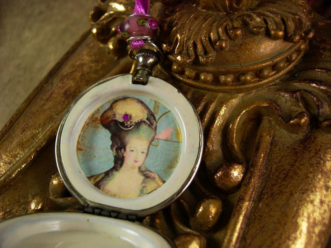 Marie Antoinette pocketwatch locket necklace Guilloche enamel rosary cross