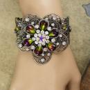 WIDE Rhinestone Gypsy Cuff BRacelet Givre purple olivine teardrops of a goddess