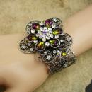 WIDE Rhinestone Gypsy Cuff BRacelet Givre purple olivine teardrops of a goddess