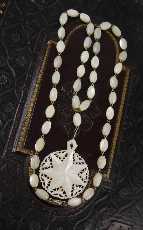 Vintage MOP Necklace Miraculous medal mother of pearl rosary beads