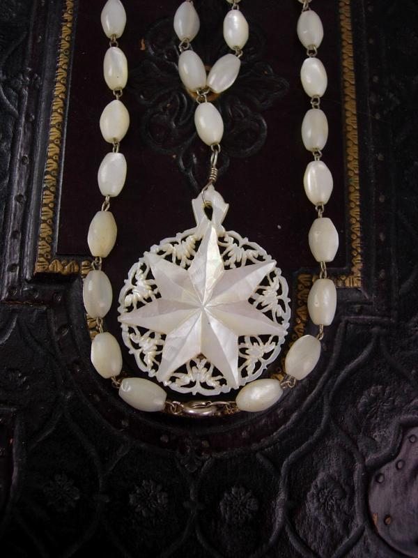 Vintage MOP Necklace Miraculous medal mother of pearl rosary beads