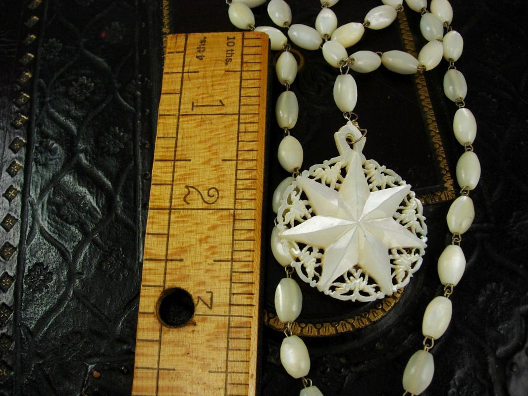 Vintage MOP Necklace Miraculous medal mother of pearl rosary beads