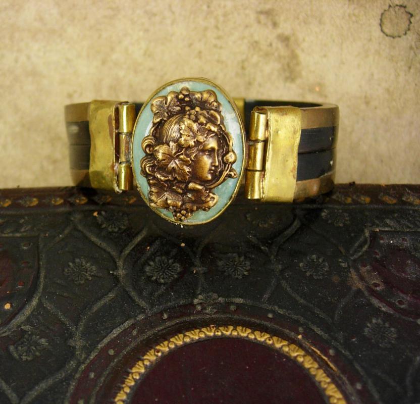 Vintage Art Nouveau Bracelet mucha goddess on adventurine