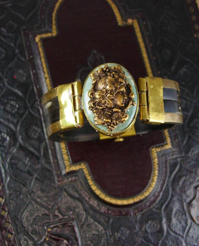 Vintage Art Nouveau Bracelet mucha goddess on adventurine