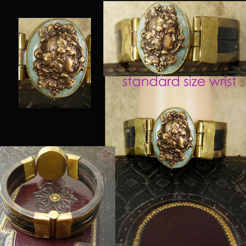 Vintage Art Nouveau Bracelet mucha goddess on adventurine