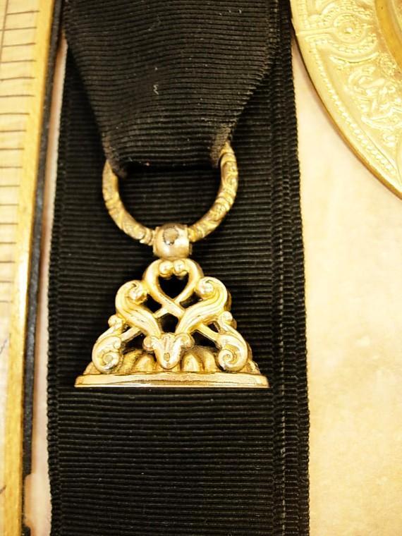 Antique Victorian Watch fob chain gold filled mourning ribbon
