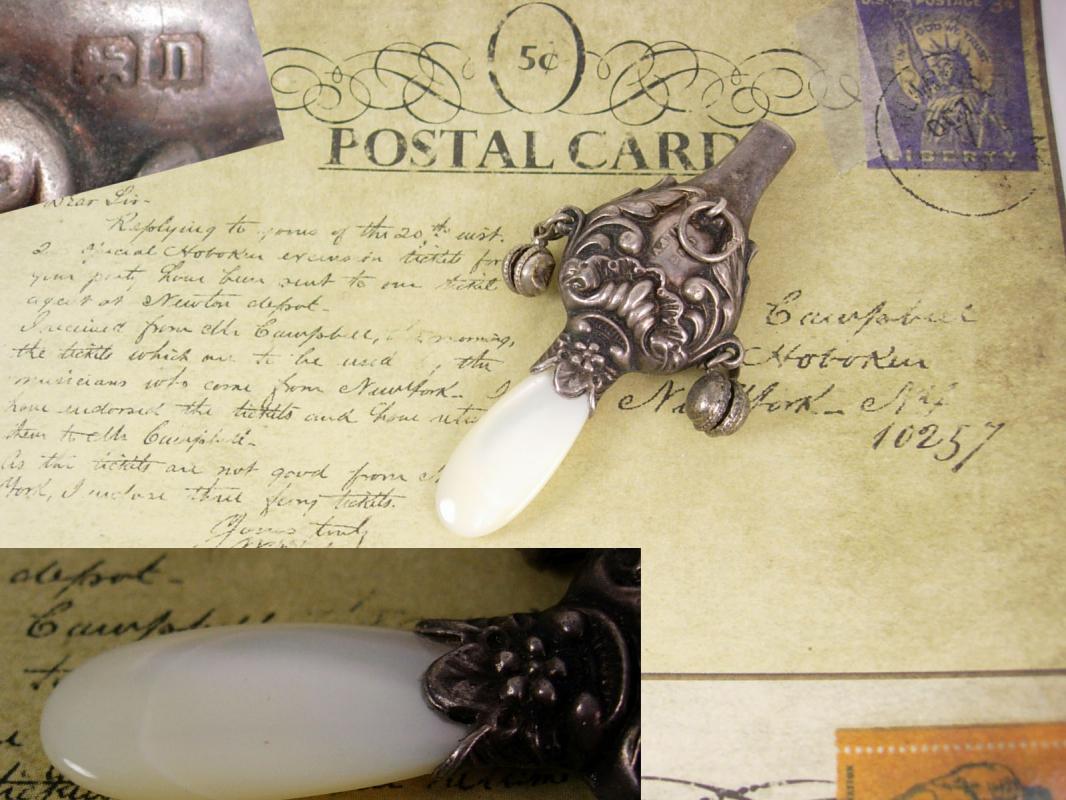 ANtique Sterling Baby Rattle 1901 whistle chatelaine teether English hallmarks