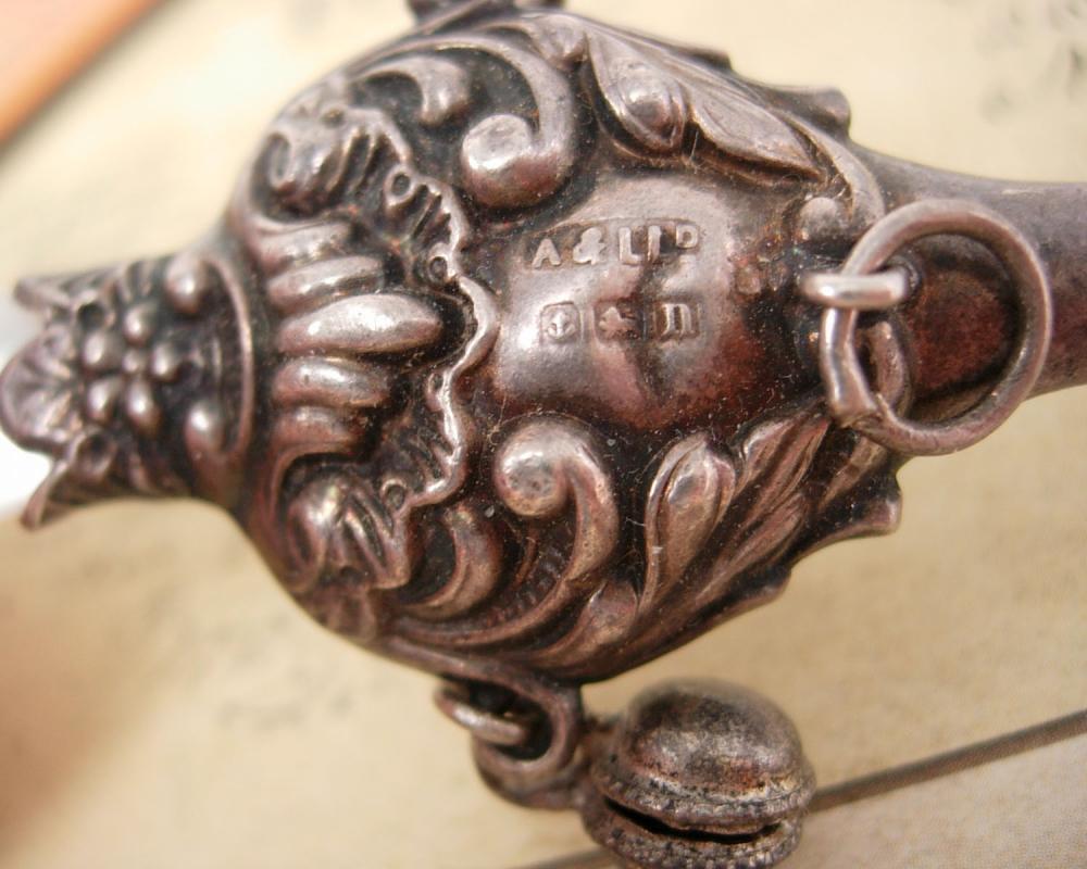 ANtique Sterling Baby Rattle 1901 whistle chatelaine teether English hallmarks