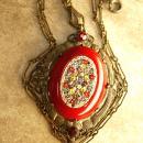 ANtique RED micromosaic Necklace original chain and bale millefiori flowers