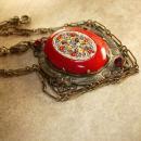 ANtique RED micromosaic Necklace original chain and bale millefiori flowers