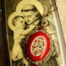 ANtique RED micromosaic Necklace original chain and bale millefiori flowers