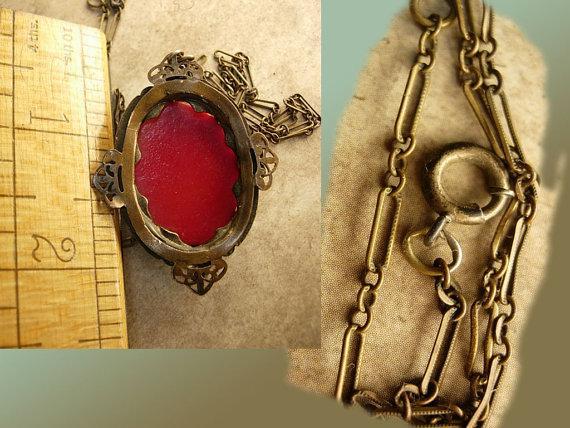 ANtique RED micromosaic Necklace original chain and bale millefiori flowers
