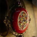 ANtique RED micromosaic Necklace original chain and bale millefiori flowers