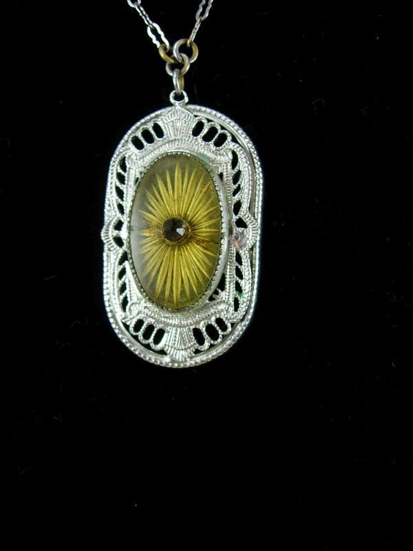 Vintage Art Deco Necklace Camphor glass fancy with amazing filigree