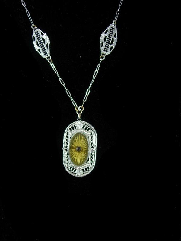 Vintage Art Deco Necklace Camphor glass fancy with amazing filigree