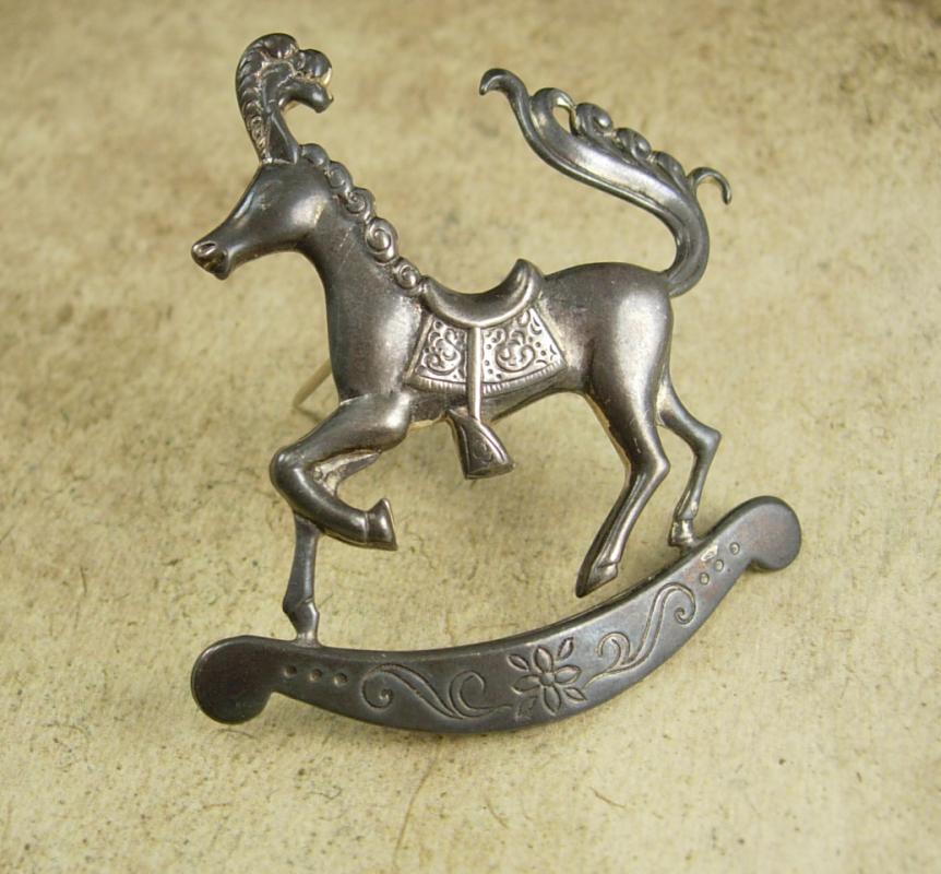 Vintage sterling Carousel Horse brooch signed Figural
