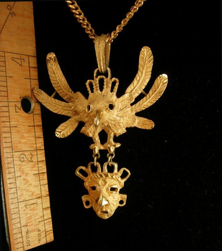Vintage Bizarre Mask Necklace Talisman Cacaxtla Quetzalcoatl Mayan