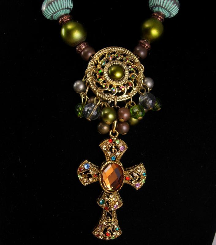 Gypsy Rosary bohemian necklace chunky tribal and rhinestone sparkles