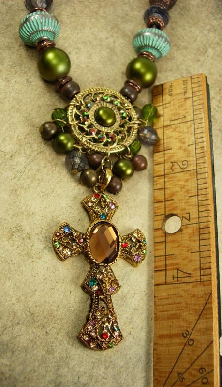 Gypsy Rosary bohemian necklace chunky tribal and rhinestone sparkles