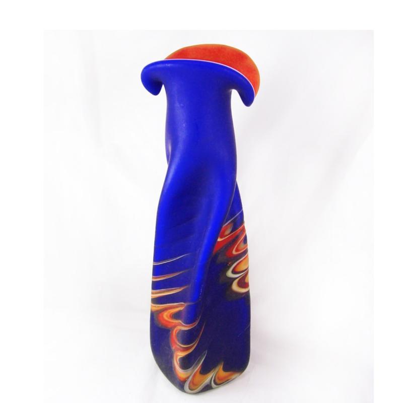 Gorgeous Russian Vase Azerbaijan Cobalt Blue Flames Fluted Glass