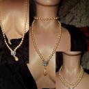 VIntage wedding Pearl flapper necklace with rhinestone and huge pearl drop