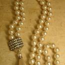 VIntage wedding Pearl flapper necklace with rhinestone and huge pearl drop