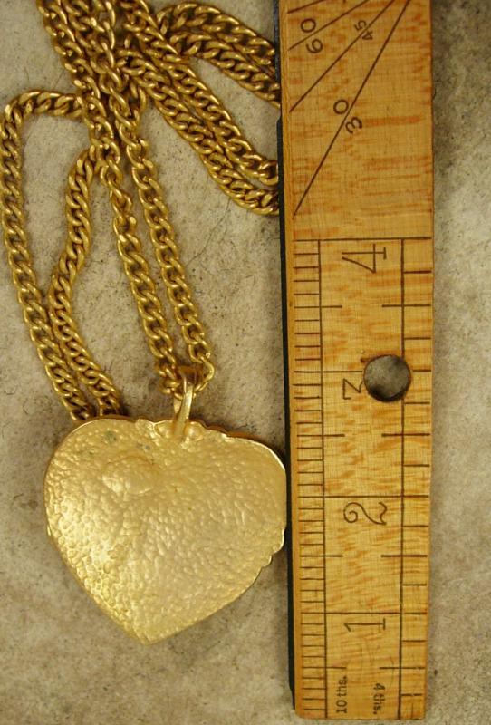 Large Nouveau figural Heart Necklace black enamel heavy chain
