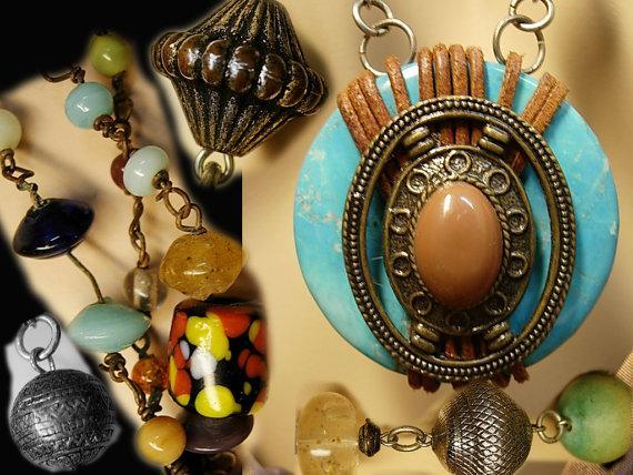 Gypsy snake talisman necklace loaded with trade beads TWO necklaces