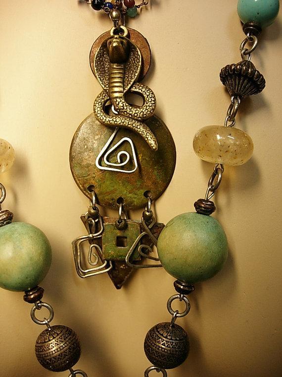 Gypsy snake talisman necklace loaded with trade beads TWO necklaces