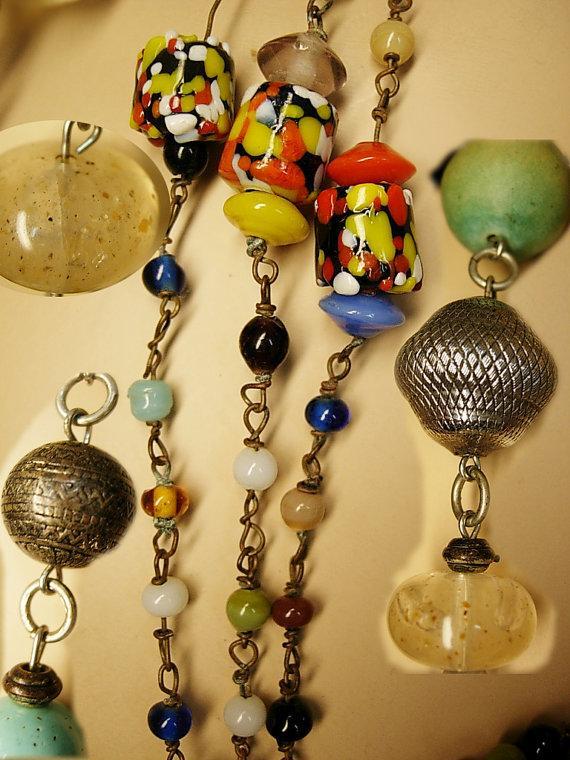Gypsy snake talisman necklace loaded with trade beads TWO necklaces