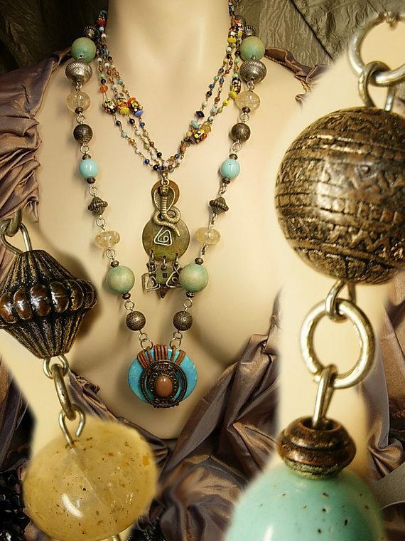 Gypsy snake talisman necklace loaded with trade beads TWO necklaces