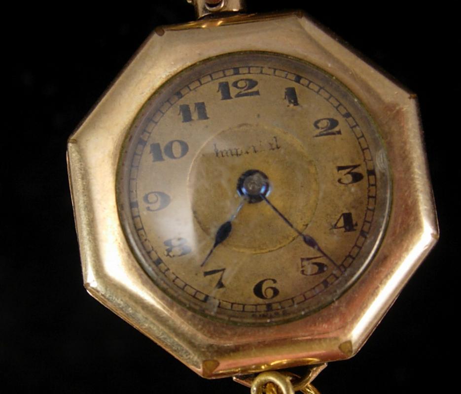 Antique victorian watch necklace Fob Chain with baroque pearl drop