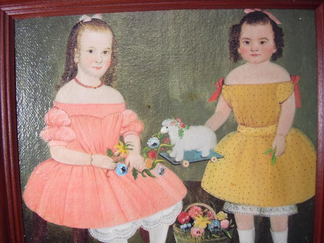 Miniature Painting The Burnish Sisters William Matthew Prior framed in Cherry wood